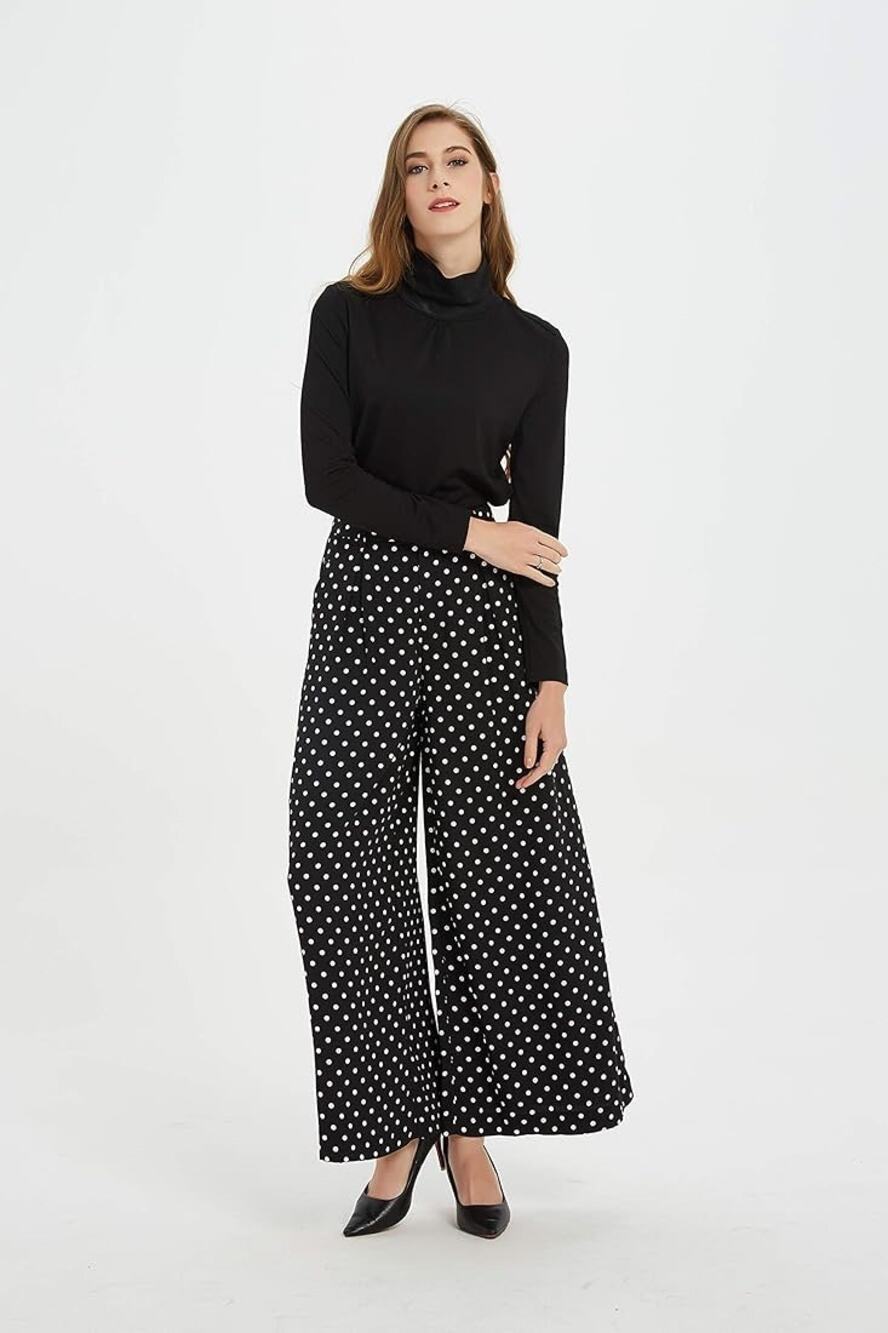 NEW Tronjori Black White Polka Dot Wide Leg Cropped Pants XXL